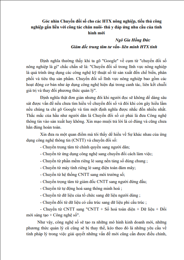 Chuyển đổi số cho các HTX nông nghiệp, tiểu thủ công nghiệp