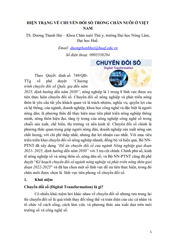 Hiện trạng về chuyển đổi số trong chăn nuôi ở Việt Nam