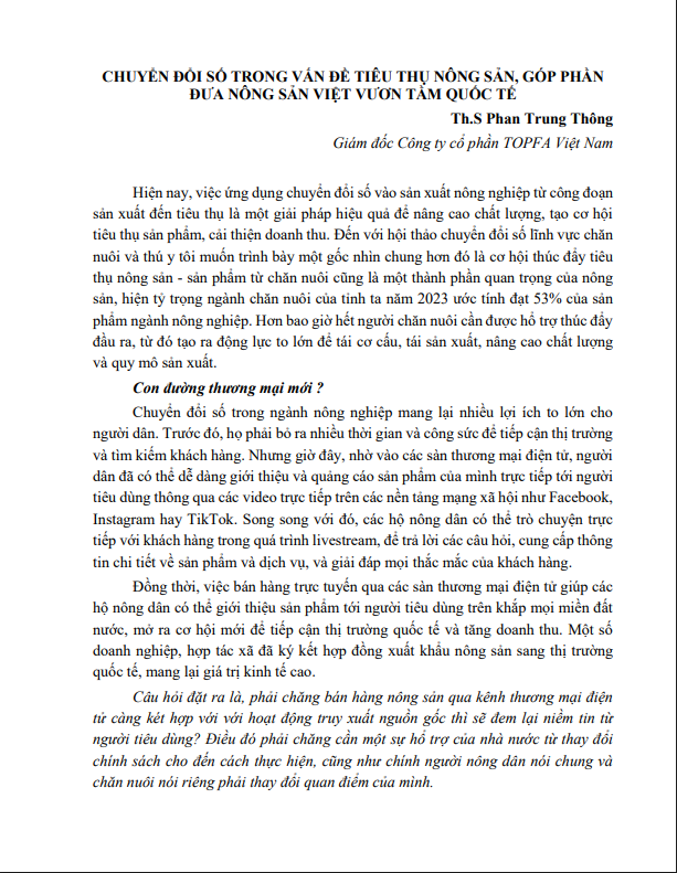 Chuyển đổi số trong vấn đề tiêu thụ nông sản